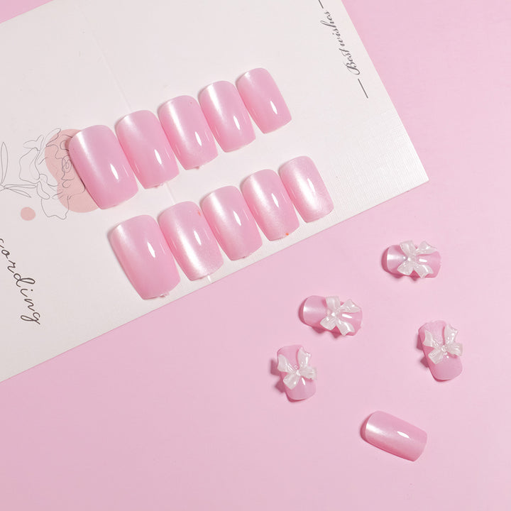 Charming Press-On Nail Set mit dekorativen Schleifenakzenten Karnz