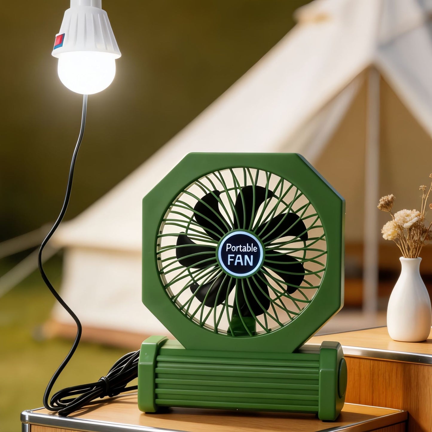 Damen Tragbarer Tischventilator mit USB-Anschluss und einer eleganten Holzbasis Karnz