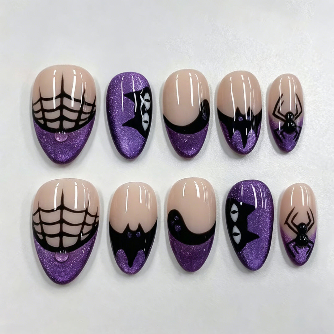 Halloween-Themen Press-On Nagelkunst Set mit Spinnen- und Netzmuster