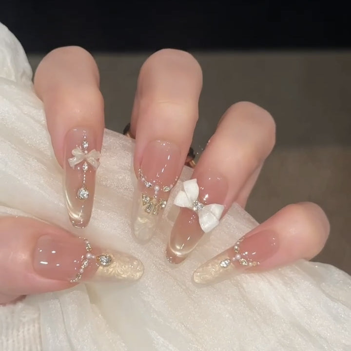 Elegante Strass Druck-On-Nagel-Set Karnz