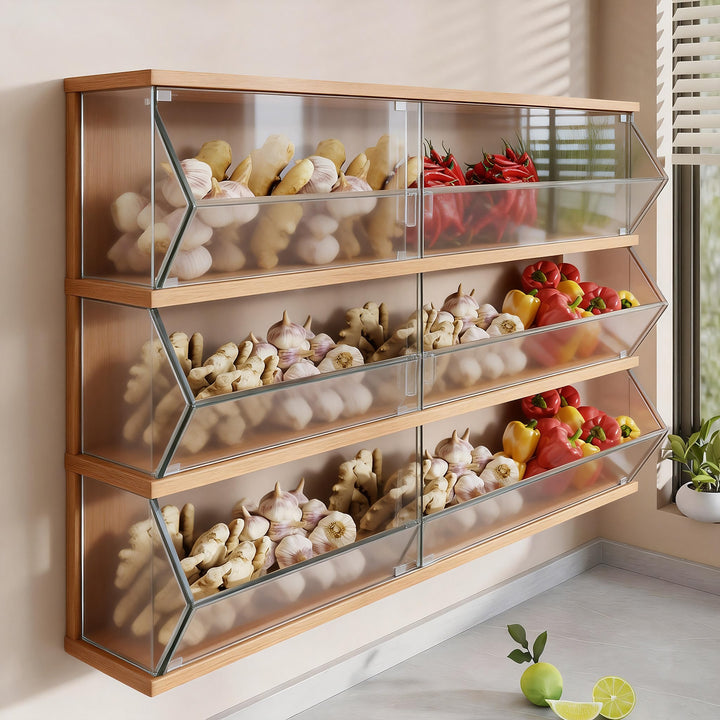 Wandmontierter zweistufiger belüfteter Küchenprodukten Lagerkorb