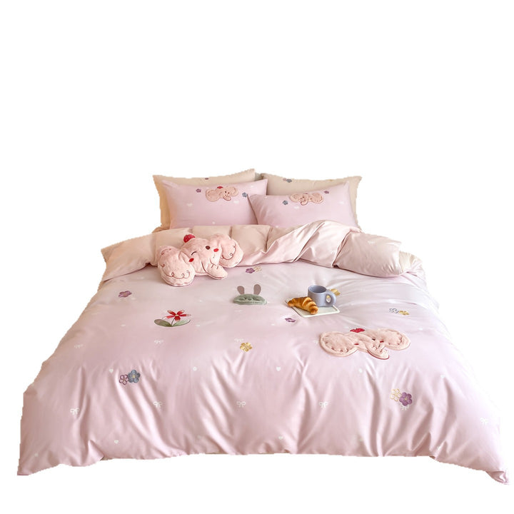 Plüsch Applikations-Baumwollsatin-Bettbezugset mit gesticktem Elefanten- und floralen Details