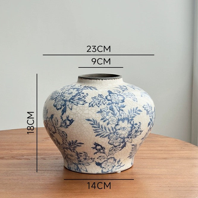 Crackle-Glaze Blumen Keramische Dekorative Vase mit Schmalem Hals und Rundem Schulter