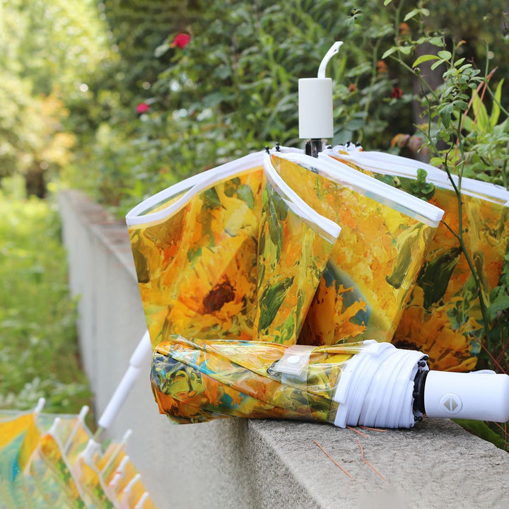 Damen Regenschirm mit lebhaftem Sonnenblumen-Motiv Karnz