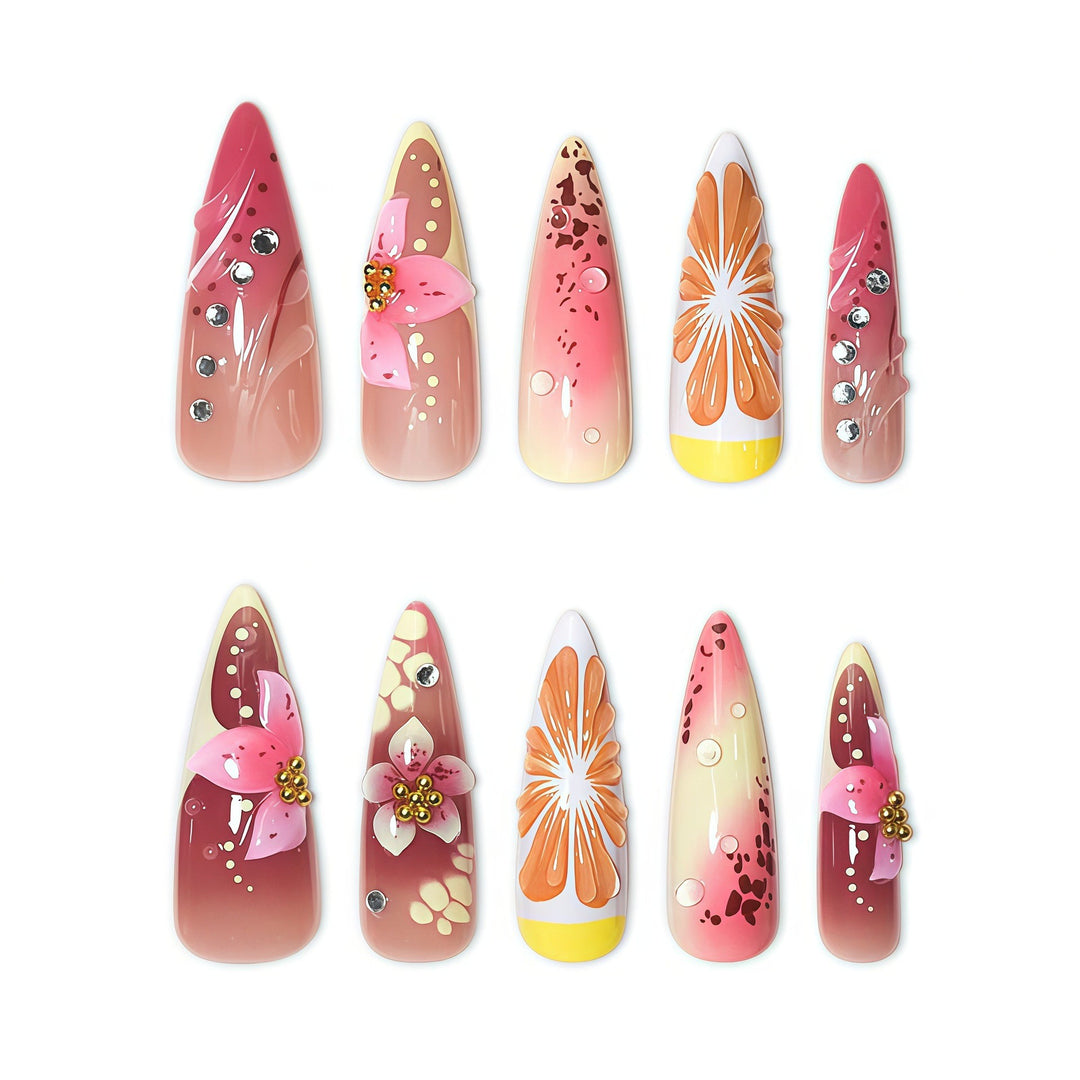 Florales Design Stiletto Nagelverzierungen Karnz