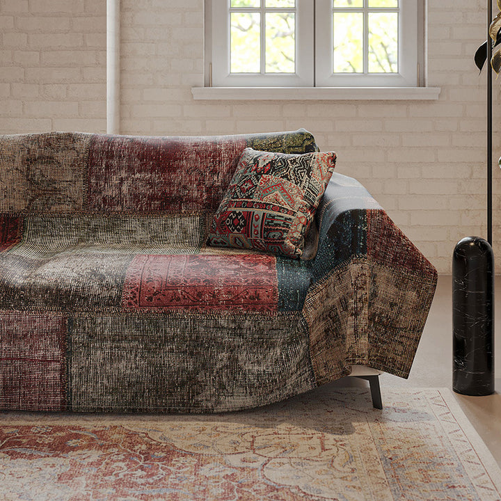 Patchwork Vintage-Style Reversible Sofa Slipcover with Matching Pillow Cover