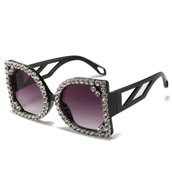 Statement Rhinestone-beschichtete sechseckige Sonnenbrille Karnz