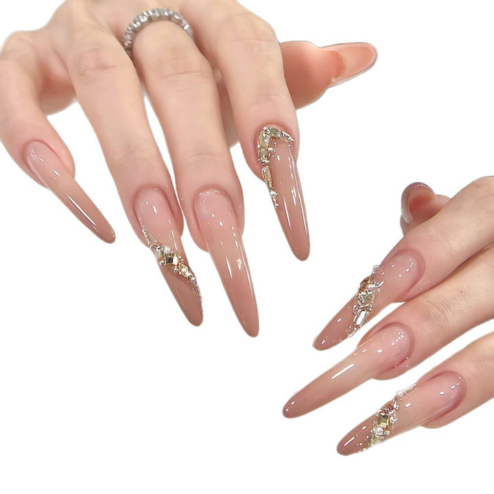 Glamorous Press-On Nail Set mit eleganten Kristallakzenten Karnz