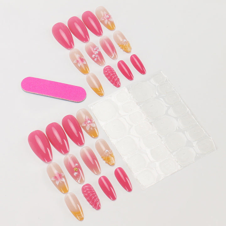 Dekorativer floraler langer Press-On-Nagelset Karnz
