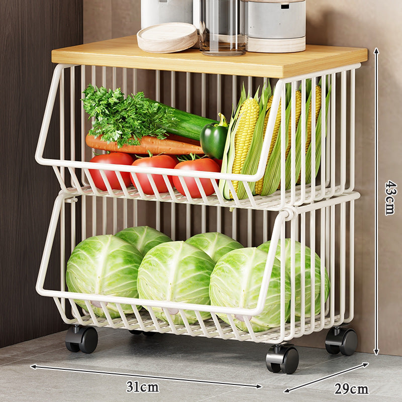 Multi-Tier Rolling Wire Obstlager-Turm mit Holzoberfläche