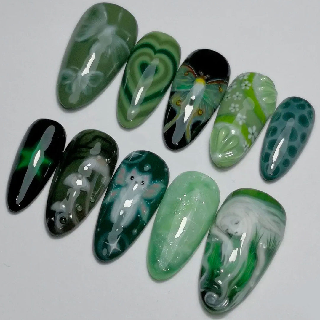 Künstlerische 3D vom Meer inspirierte Press-On Nagelkunst Karnz