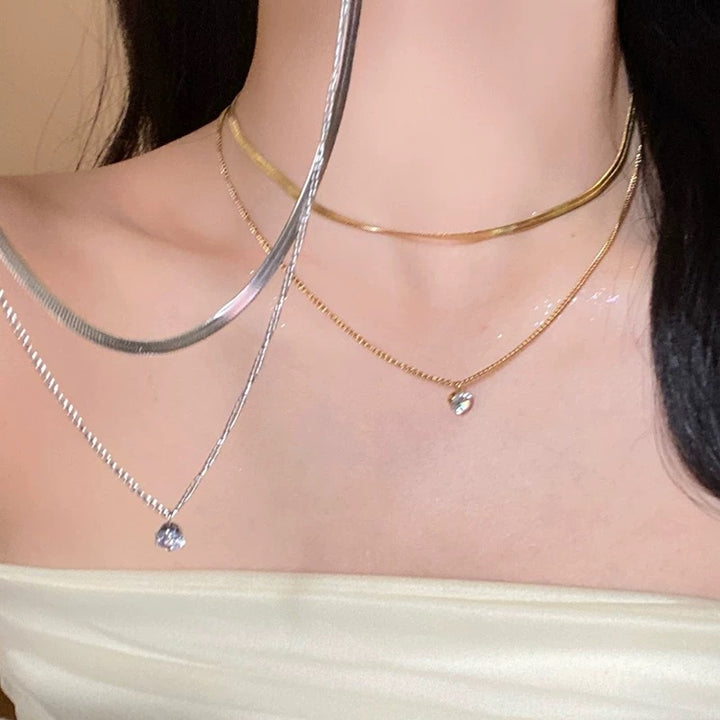 Eingeschichtete Silber Choker- und Anhängerkette Karnz