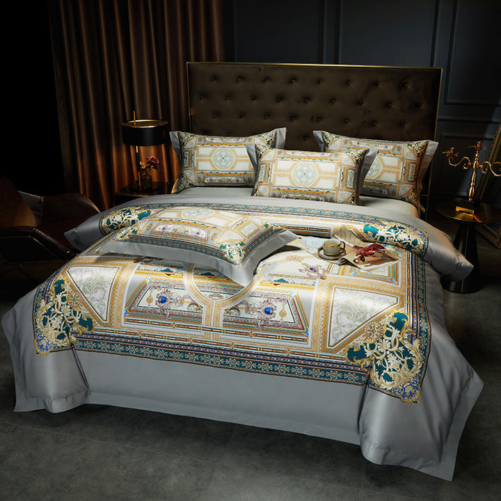 Satin-Feel Art Deco Bettbezug Set mit besticktem Motiv