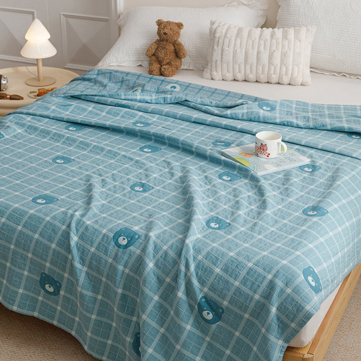 Leichte Baumwoll-Tagesdecke mit Karomuster und Pony-Applikation