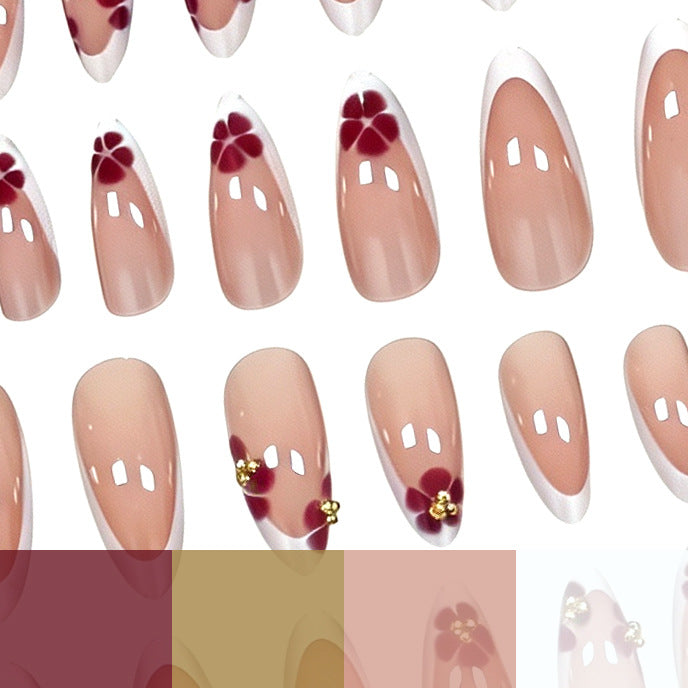 Künstlerische florale French Tip Press-On Nägel Karnz