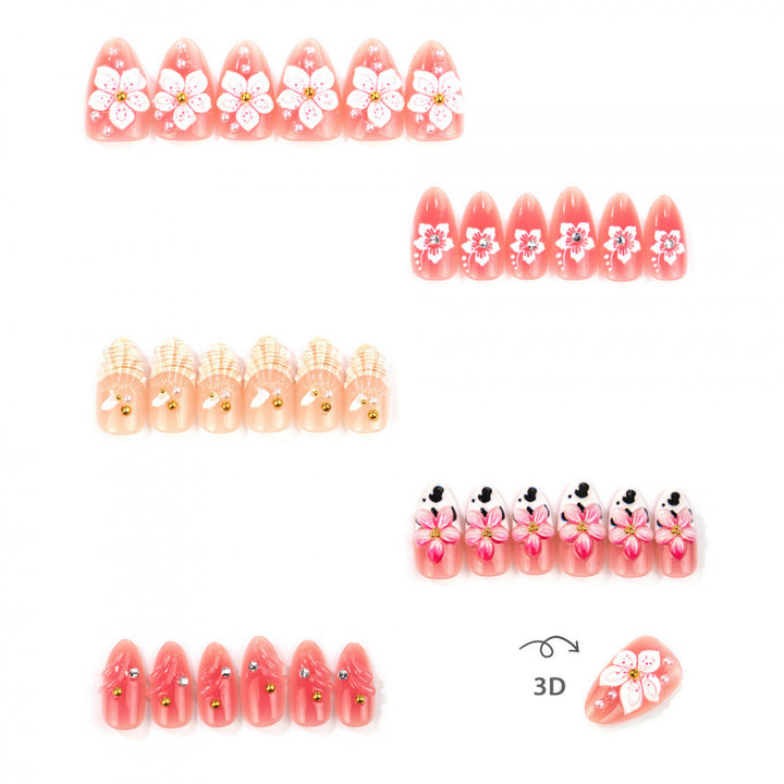 Blumenmuster 3D Press-On Nagelkunstset