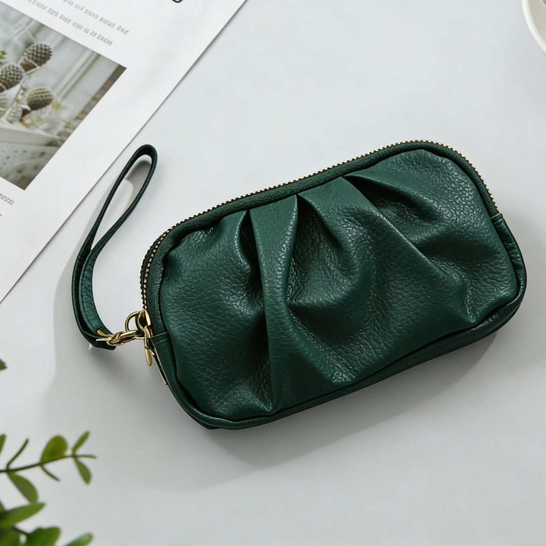 Strukturierte Leder Reißverschluss Clutch Geldbörse Karnz