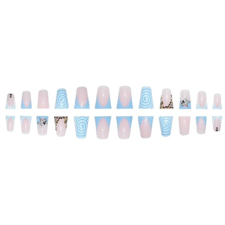 Künstlerisches Lange Press-On Nageldesign mit 3D Sternakzenten Karnz