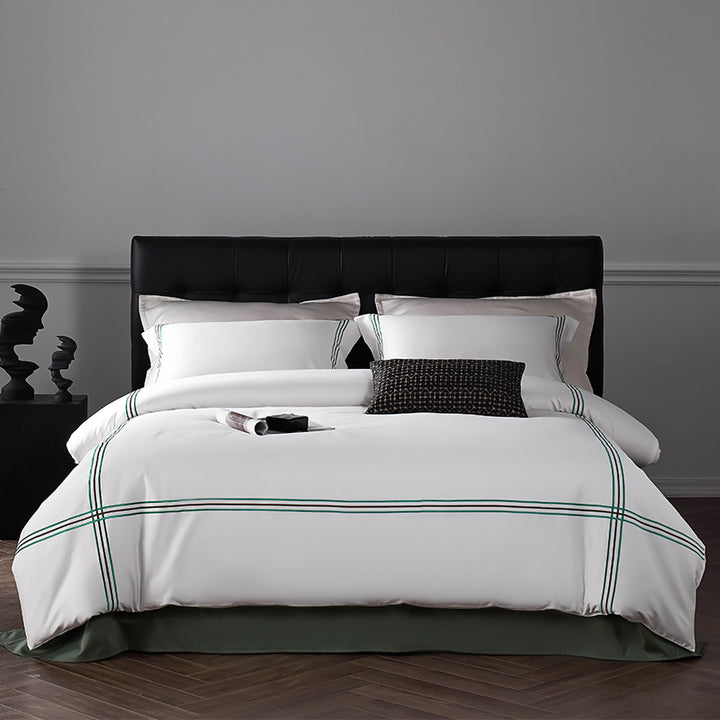 Modern gestreifte Baumwollsatin Bettbezug Set mit Eckenbindern und Kissenbezügen