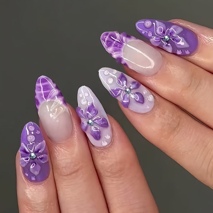 Premium Floral Press-On Nails Karnz