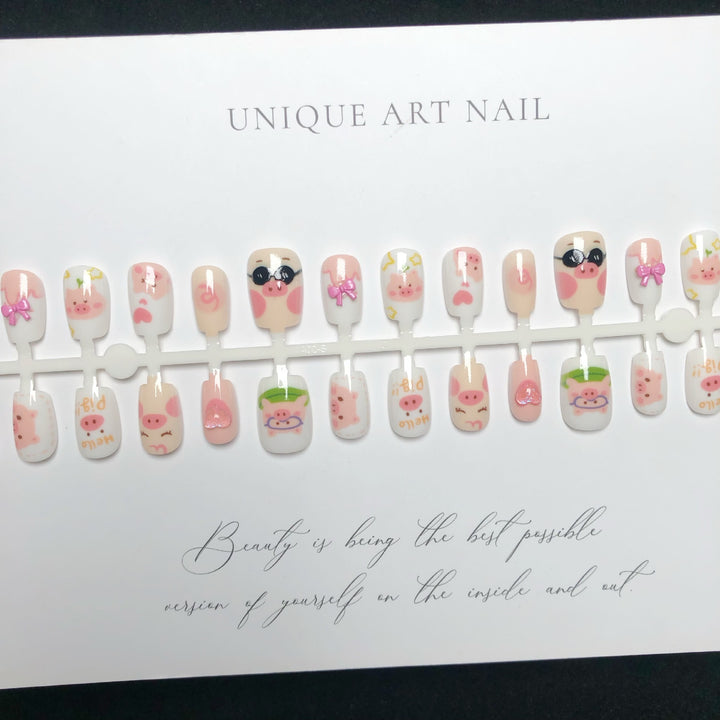 Verspieltes Schwein-Themen Press-On Nail Set