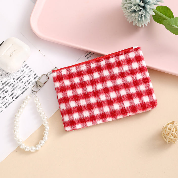 Gingham-Druck Münztasche