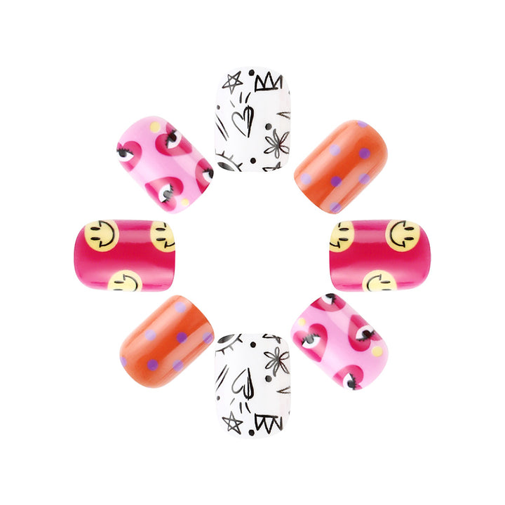 Künstlerisches Press-On Nagelkunst Set mit verspielten Designs Karnz