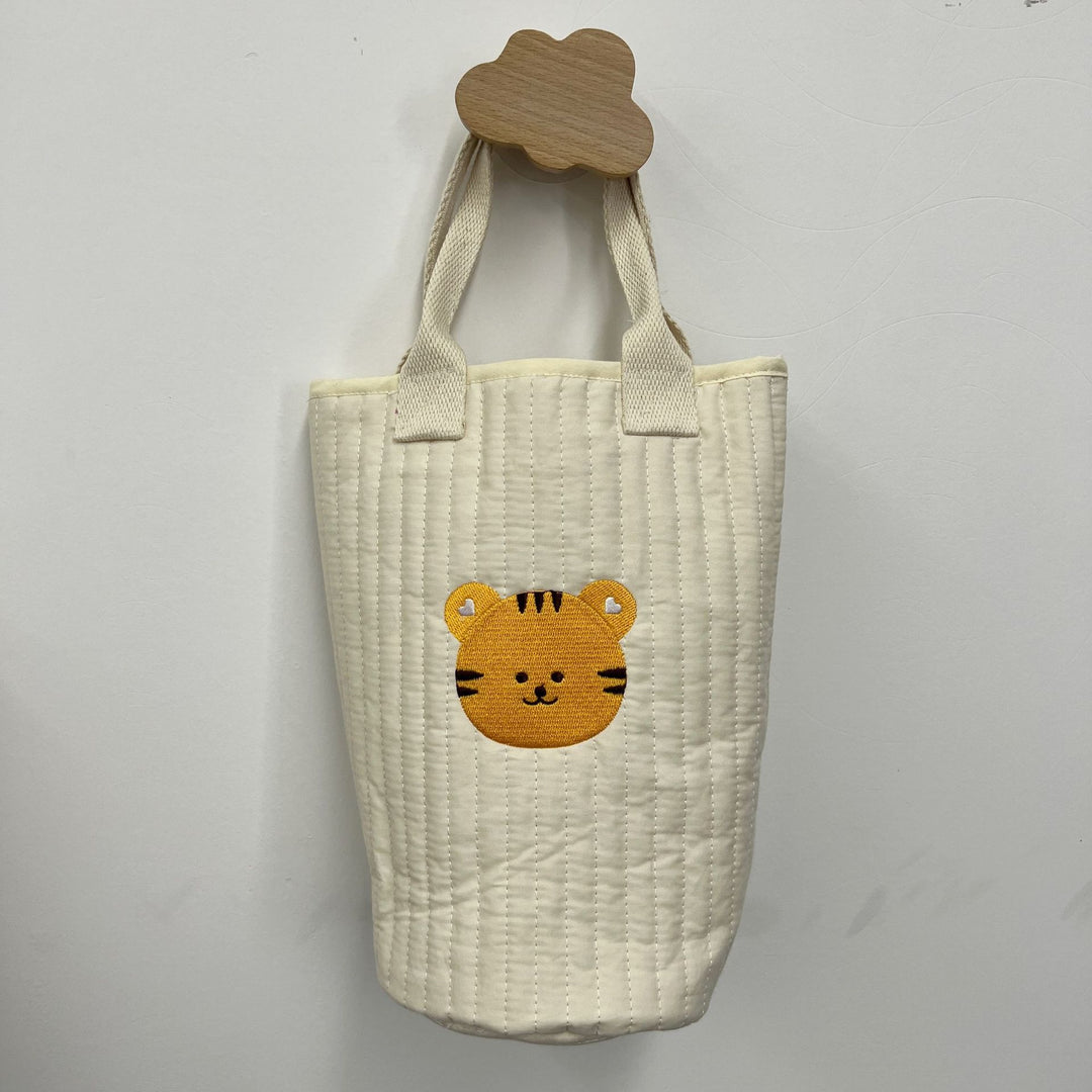 Gepolsterte Baumwoll-Tote mit gesticktem Tiger-Applikation und verstärkten Webbing-Tragegriffen