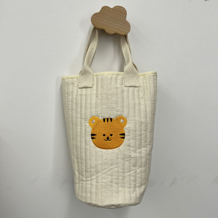 Gepolsterte Baumwoll-Tote mit gesticktem Tiger-Applikation und verstärkten Webbing-Tragegriffen