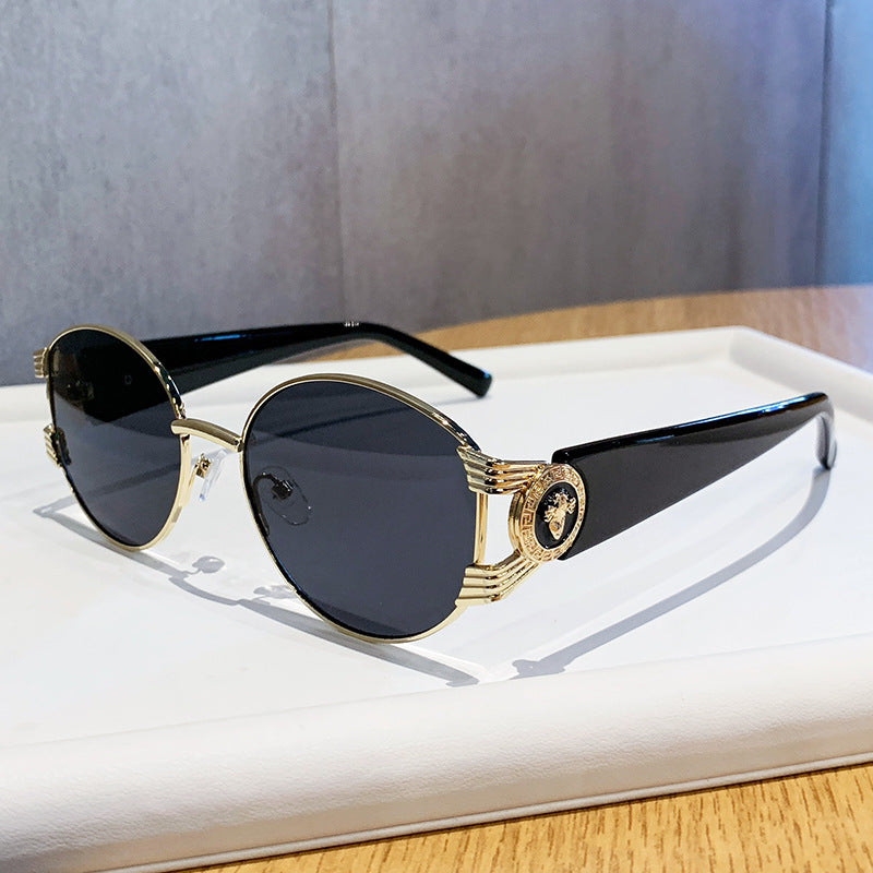 Damen elegante Sonnenbrille mit luxuriösem Metallrahmen und verspiegelten Gläsern Karnz
