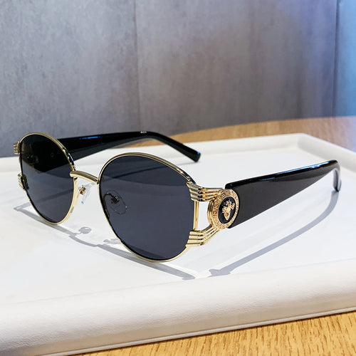 Damen elegante Sonnenbrille mit luxuriösem Metallrahmen und verspiegelten Gläsern Karnz