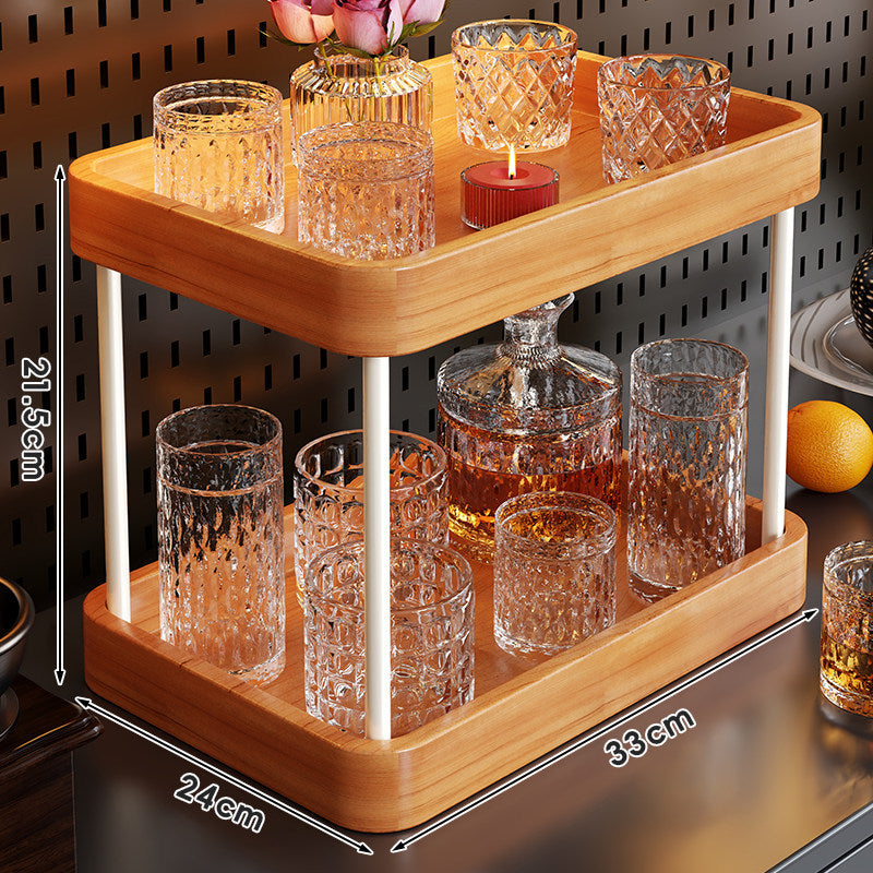 Doppelschichtiger Holzcocktail-Bar Serviertablett Organizer