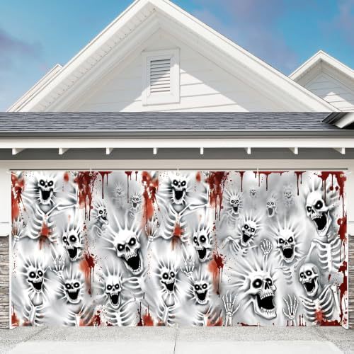 Großformatiger Halloween-Fotohintergrund aus wetterfestem Polyester mit geöstem Befestigungsrand und leuchtendem Haunted-House-Motiv