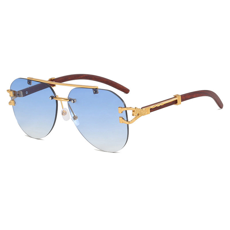 Damen modische Piloten-Sonnenbrille mit luxuriösen Metallakzenten und Holzdetails Karnz