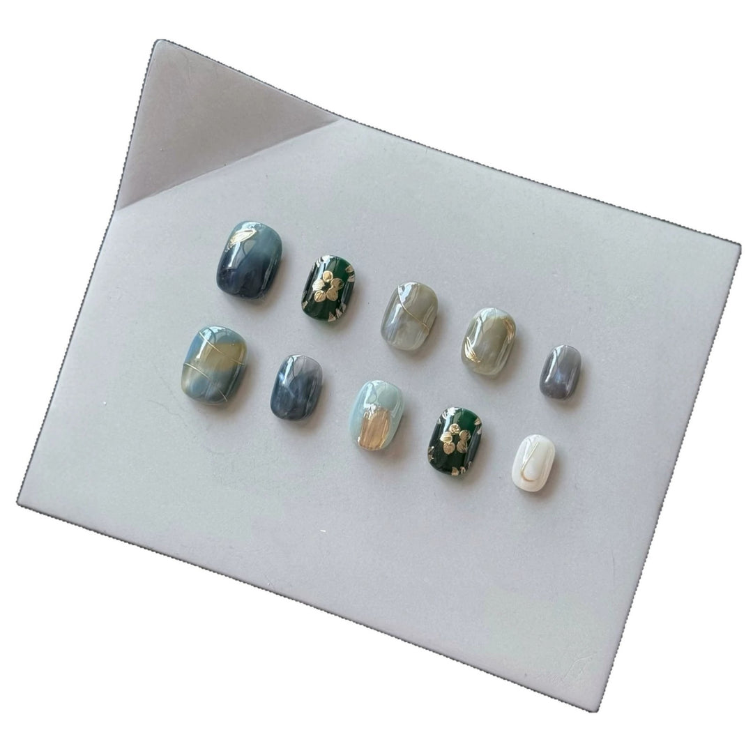 Botanischer Blumendruck-Press-On-Nagelset