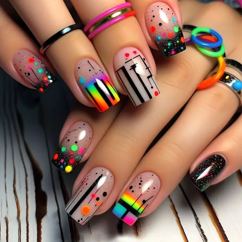 Künstlerische Neon-Acryl-Nagelkunst Karnz