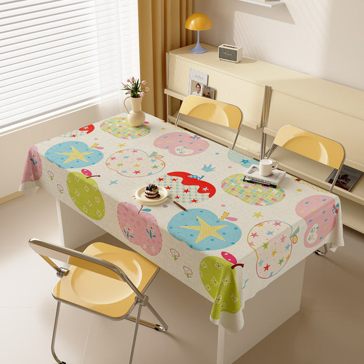 Decorative Cotton-Linen Tablecloth with Playful Apple-Star Print