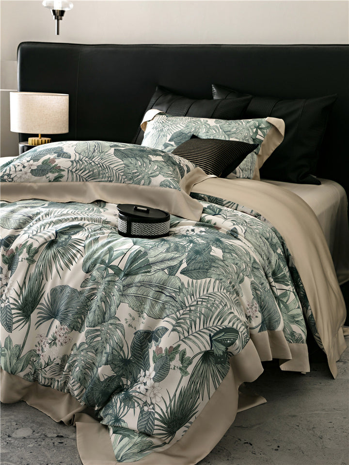 Duvetbezug-Set aus Baumwollsatin mit dezentem Aquarell-Blumenprint und seidig-matter Haptik