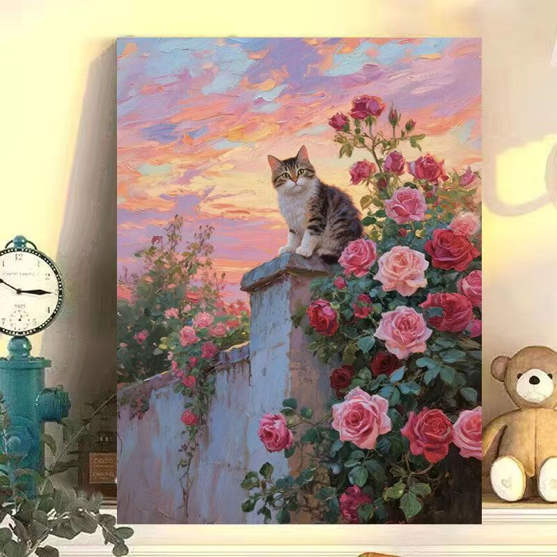 Blumen Katzen-Themen Leinwand Wandkunst Karnz
