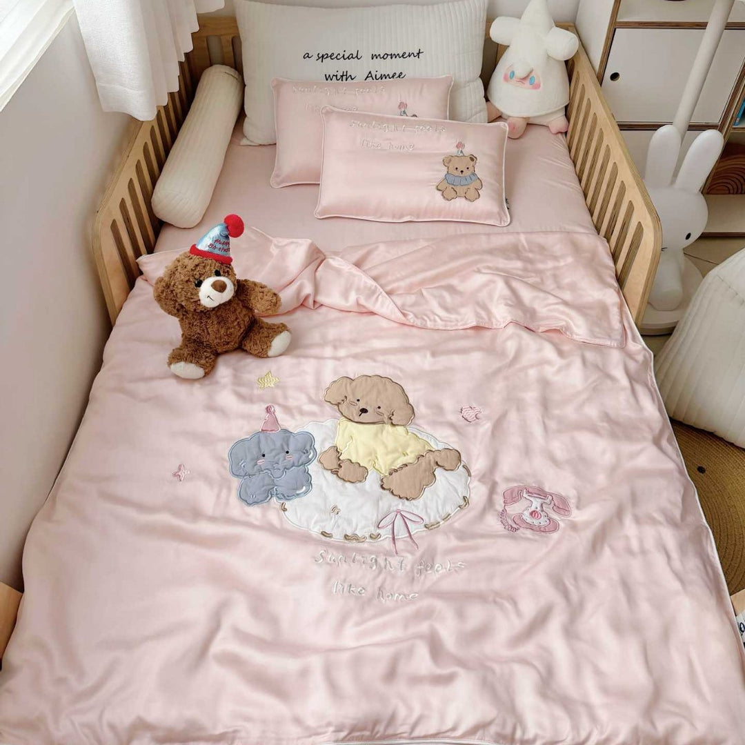 Kinder Satin Kleinkind Bettwäsche & Kissenbezug Set mit besticktem Tierapplikation