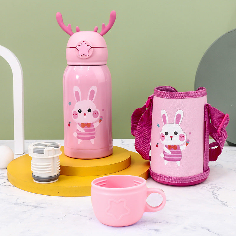Damen Isolierte Trinkflasche mit niedlichem Kaninchen-Design und praktischem Tragegurt Karnz