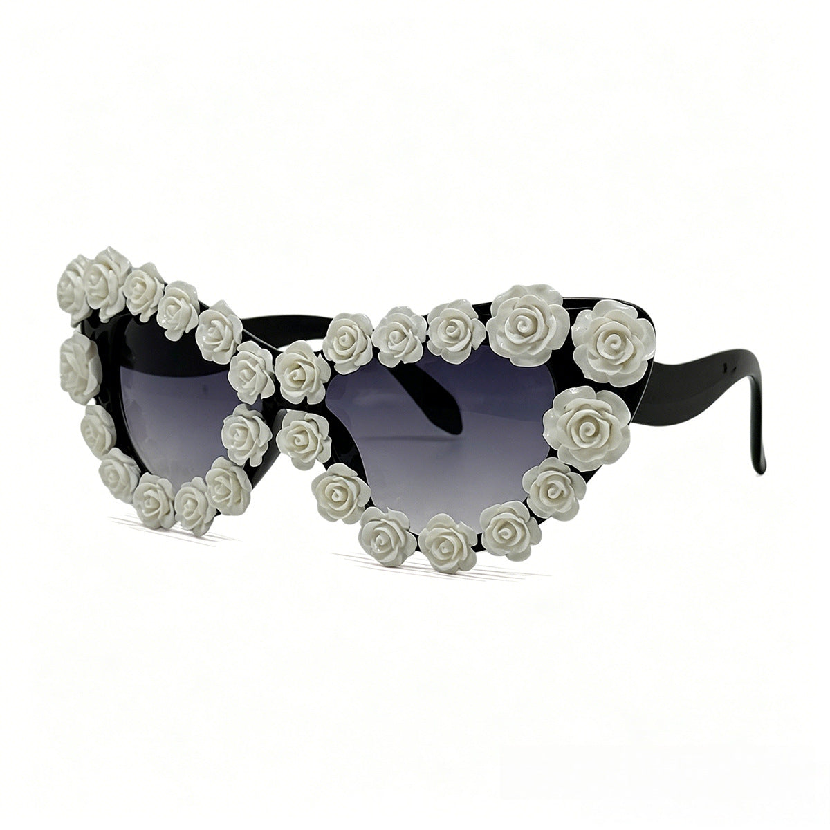Damen Herzförmige Sonnenbrille mit floraler Applikation Karnz