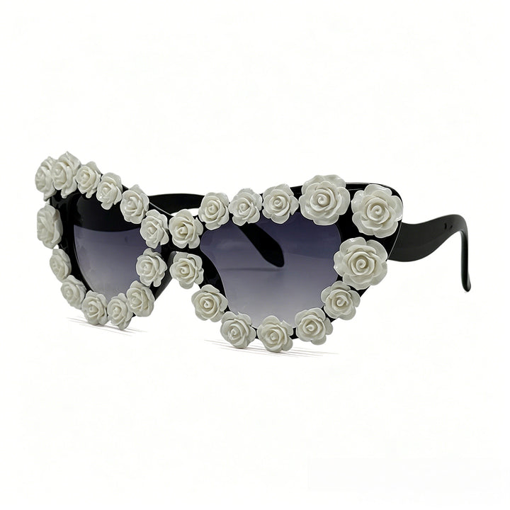Damen Herzförmige Sonnenbrille mit floraler Applikation Karnz