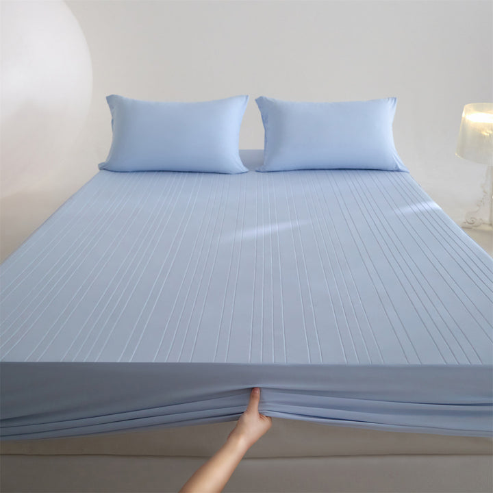 Tief-Taschen Stretch-Fit Matratzenbezug mit Mikrofaser-Pinstripe-Textur