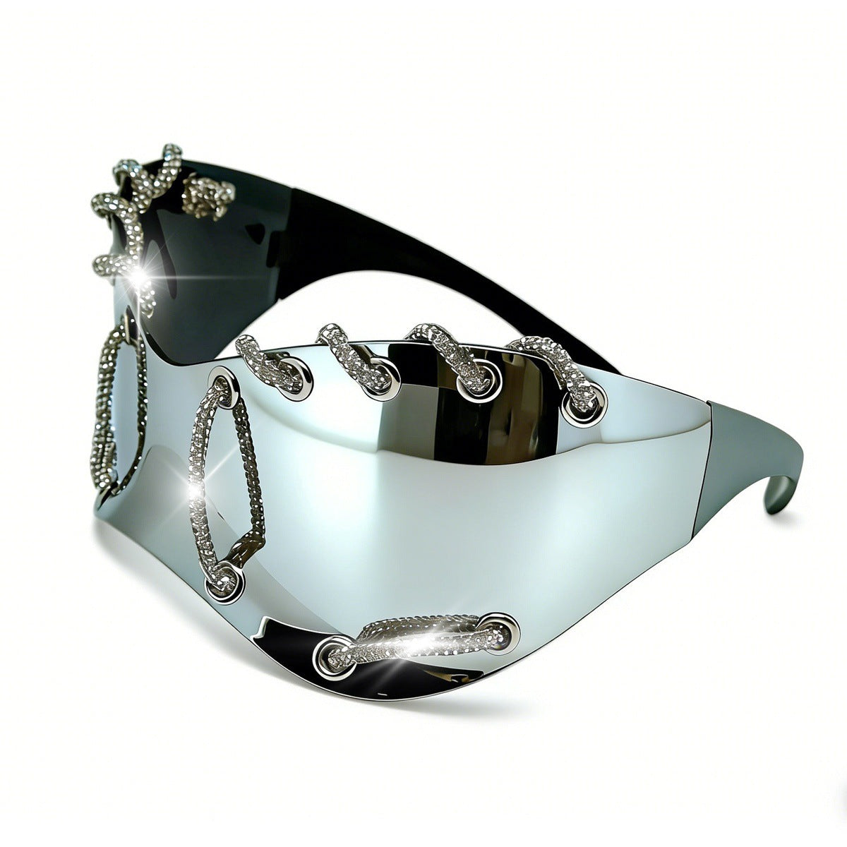 Damen extravagante Sonnenbrille mit einzigartigem Ketten-Design Karnz