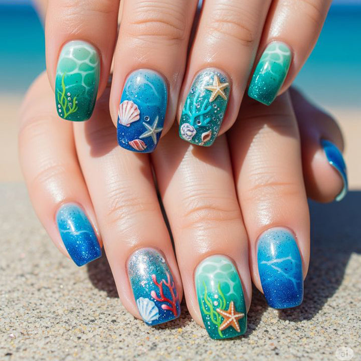 Ozean-inspiriertes Acryl-Nagelkunst-Set Karnz
