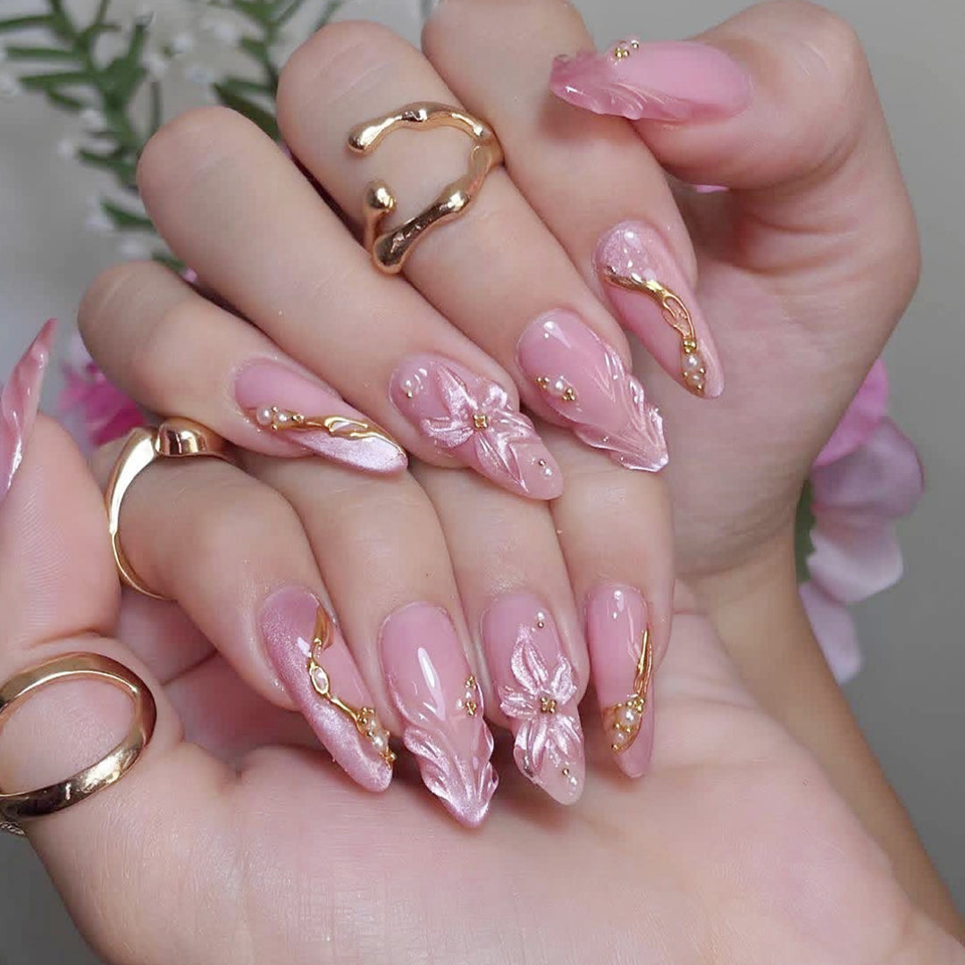 Elegante Florale 3D Acryl Nagelverlängerungen Karnz