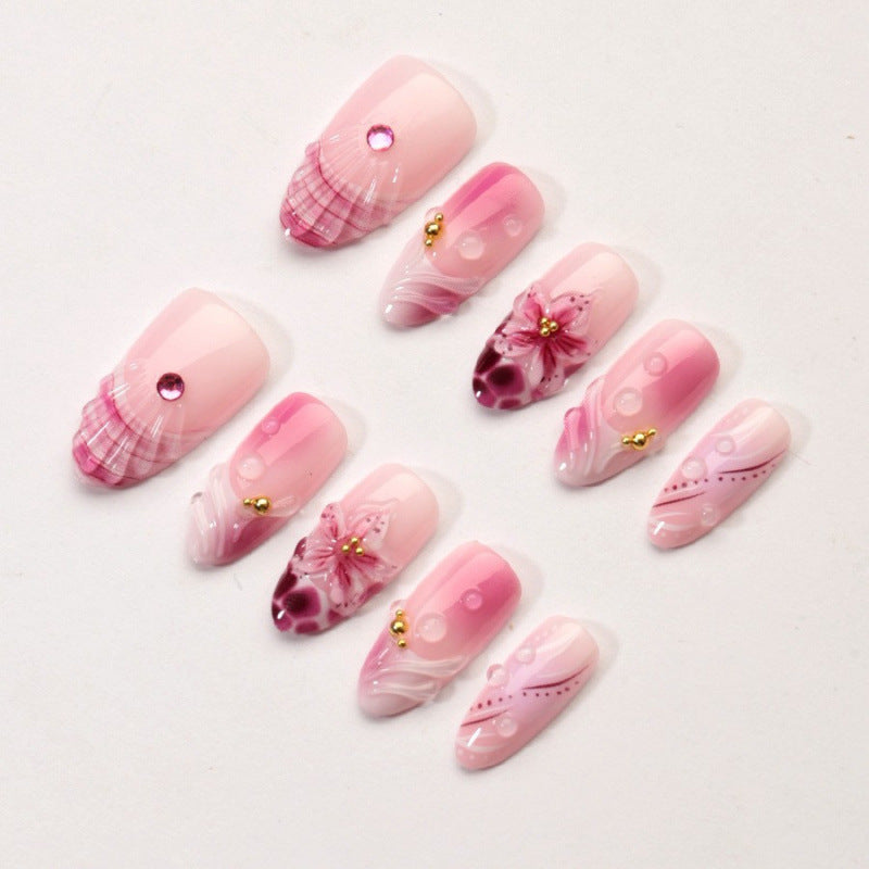 Künstlerisches 3D Blumen Acryl Press-On Nagelset