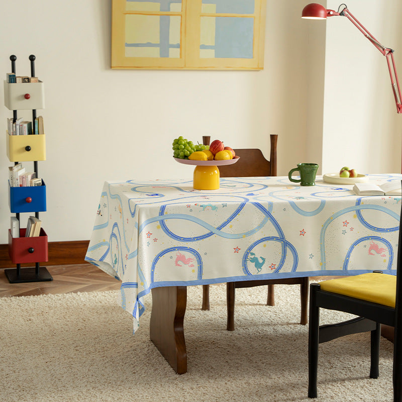Rechteckige Baumwollmisch‑Tischdecke mit verspieltem Bahnen‑ und Tierprint