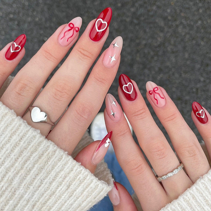 Dekorativer Druck-Nagel-Set mit charmanten Kirsch- und Schleifen-Designs Karnz
